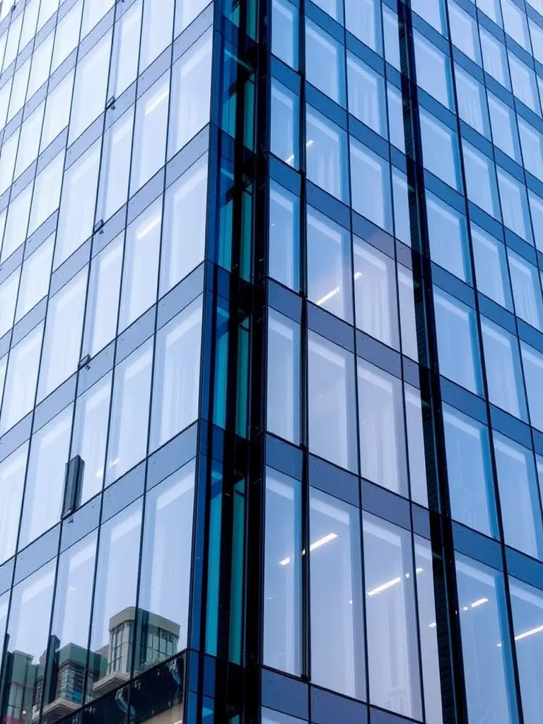 An image of Atlas's curtain wall system installed on a high-rise building, emphasizing its seamless integration with the architecture and its ability to withstand extreme weather conditions.