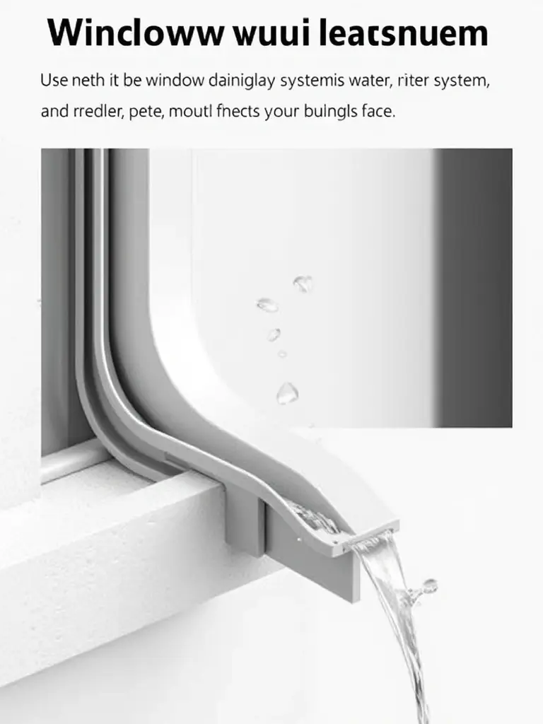 A detailed view of a window drainage system, demonstrating its effectiveness in channeling water away from the building's facade, preventing water damage.